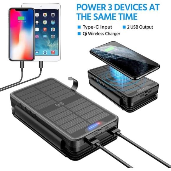 Solar Charger 38800mAh Solar Power Bank with Dual 5V3.1A Outputs 10W Qi Wireless - Picture 2 of 6
